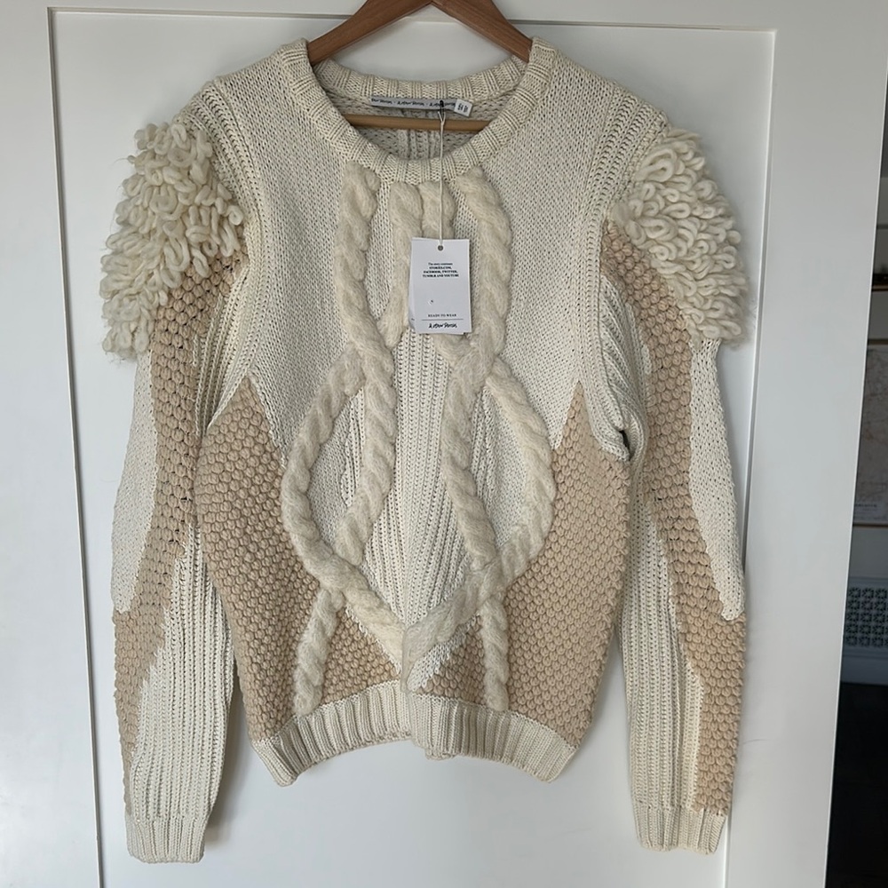 & Otherstories Cream and Tan Chunky Knit Crew Neck Sweater